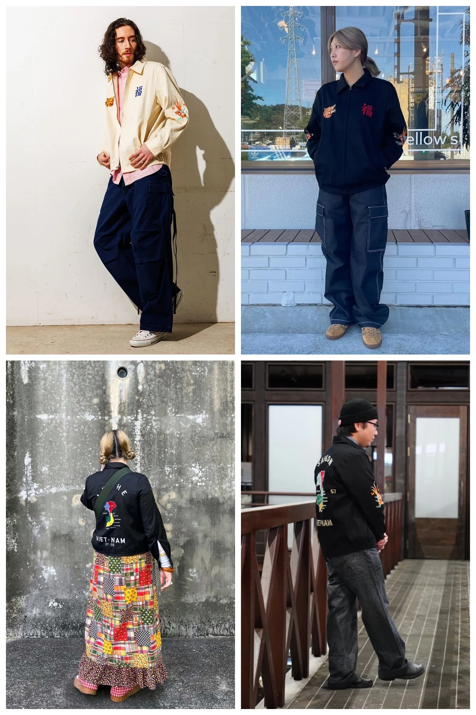 Veste Sukajan vintage guerre du Vietnam - Blouson bomber japonais brodé carte souvenir rétro