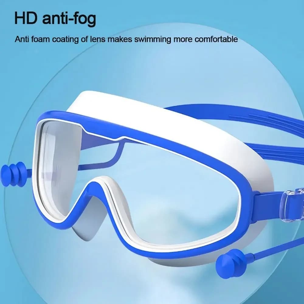 Lunettes de natation enfants grand cadre avec bouchons d'oreilles - Anti-buée pour piscine et plage garçons filles