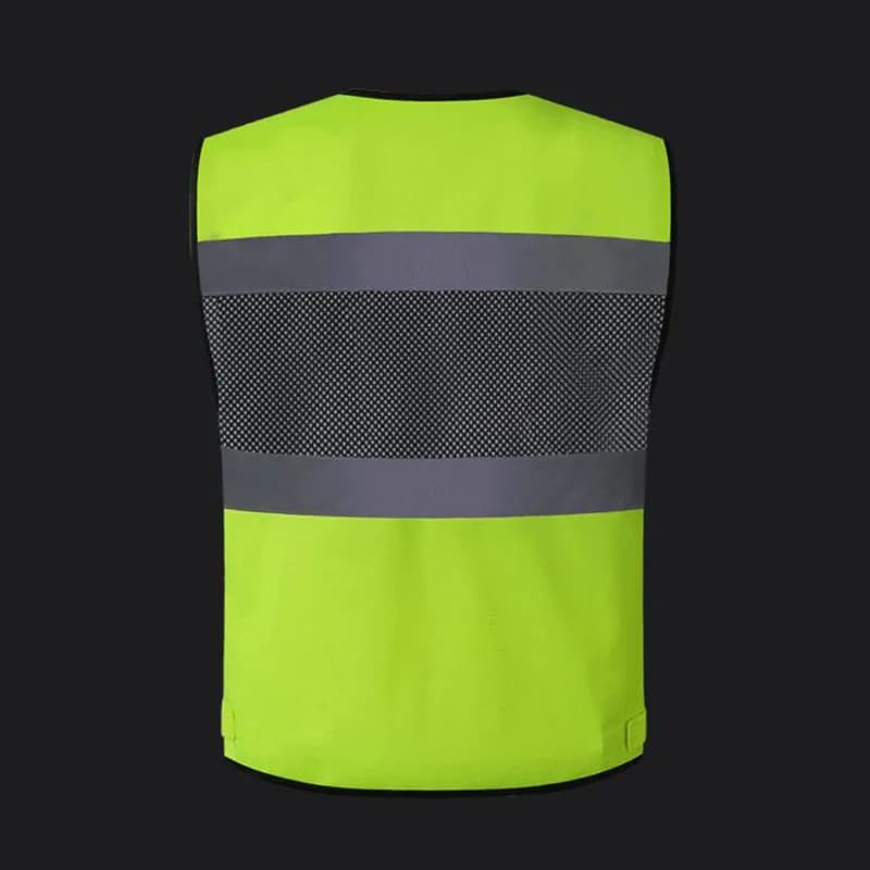 Veste construction rouge pêche - Respirante logo personnalisable - Poche outils pêche route