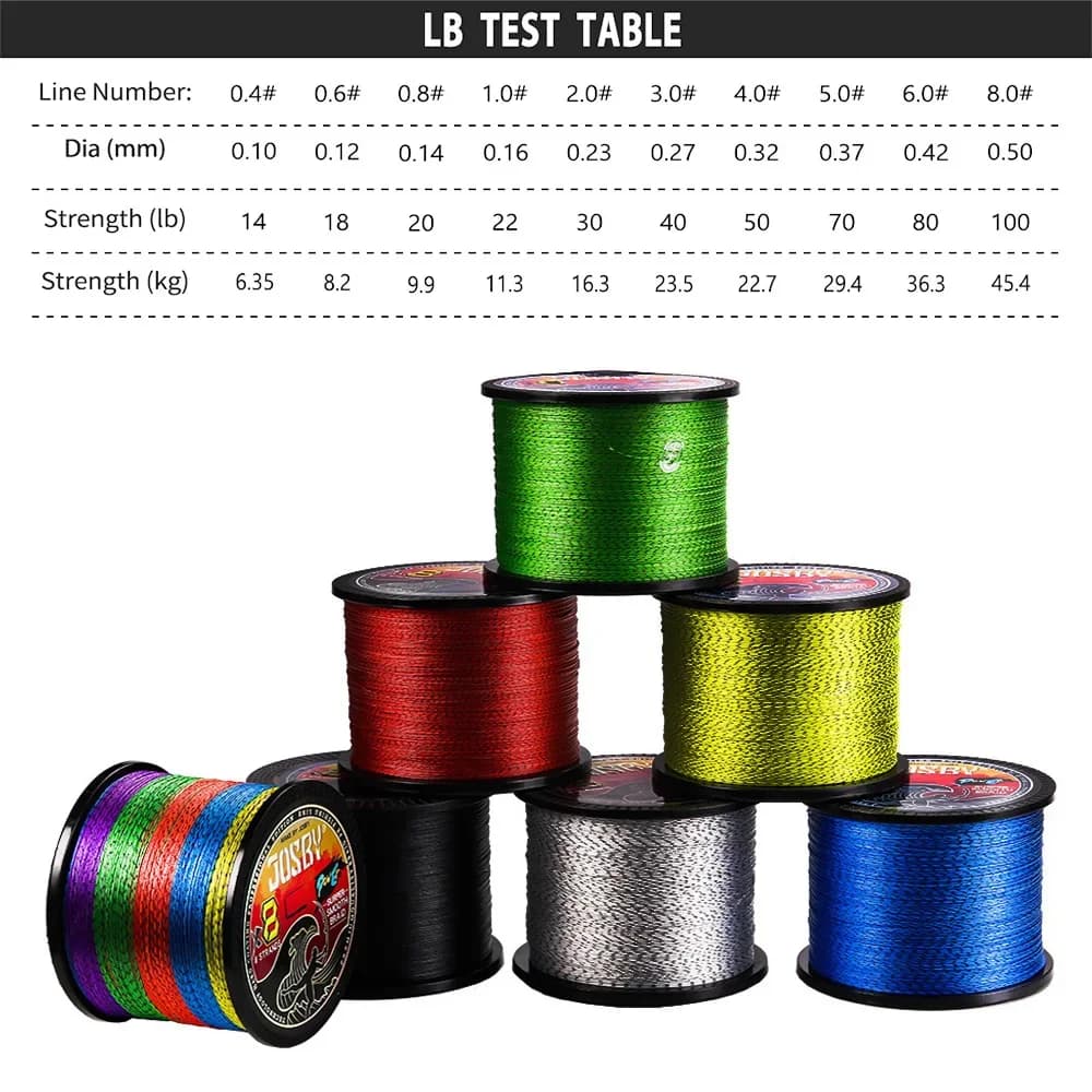 Ligne de pêche tressée JOSBY 8 brins 8X PE multifilament pour carpe truite mer et eau douce