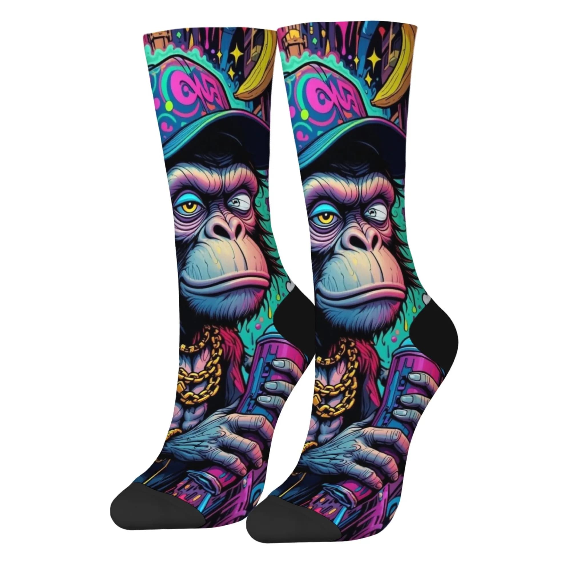 Chaussettes drôles hip-hop avec singe heureux - Style Harajuku pour hommes, cadeau original