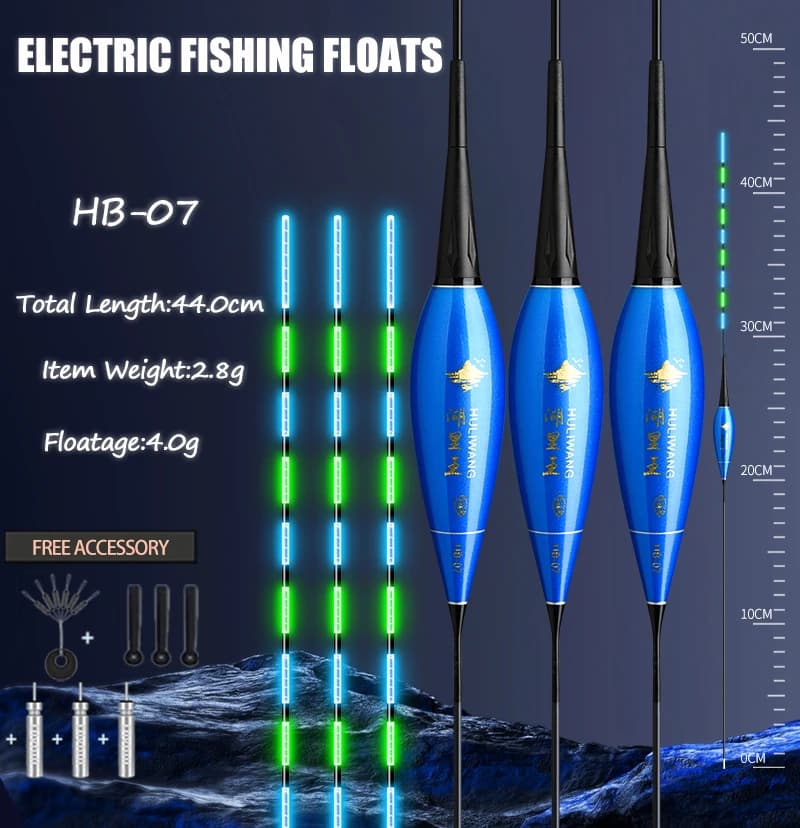 Lot de 3 flotteurs de pêche nocturne électriques avec lumière bleu-vert HD, source fraîche sans éblouissement pour accessoires