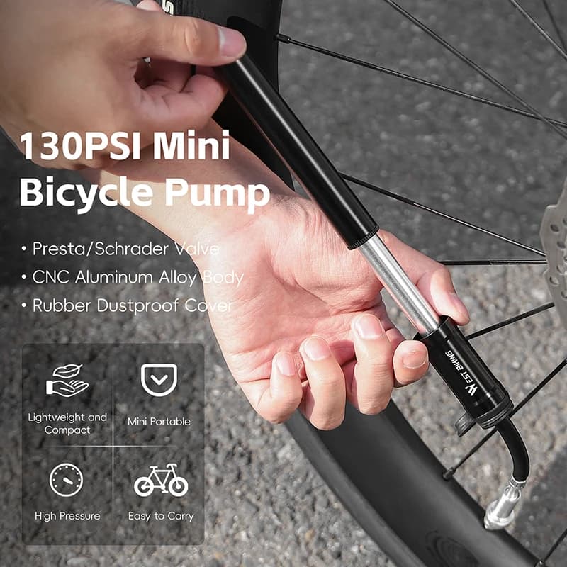 Pompe à vélo portable haute pression WEST BIKING avec flexible pour VTT et route - Équipement pêche