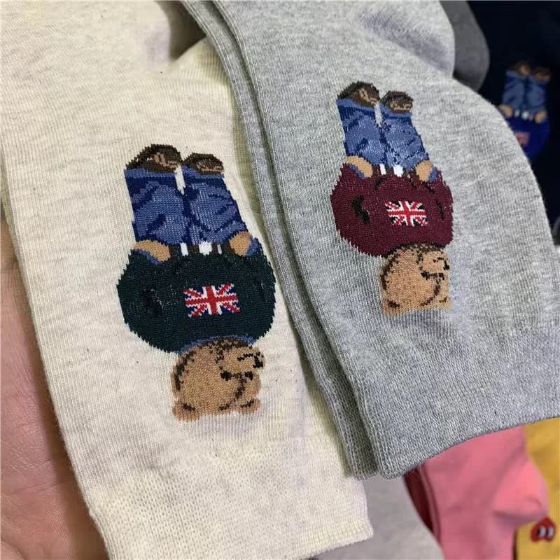 Chaussettes homme ours gentleman cartoon coton style Harajuku sport skate cadeau Noël pêche