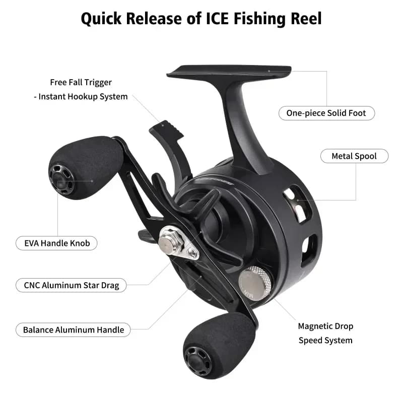 Moulinet pêche glace inline 3+1BB CNC grand tambour libération rapide lac gelé hiver