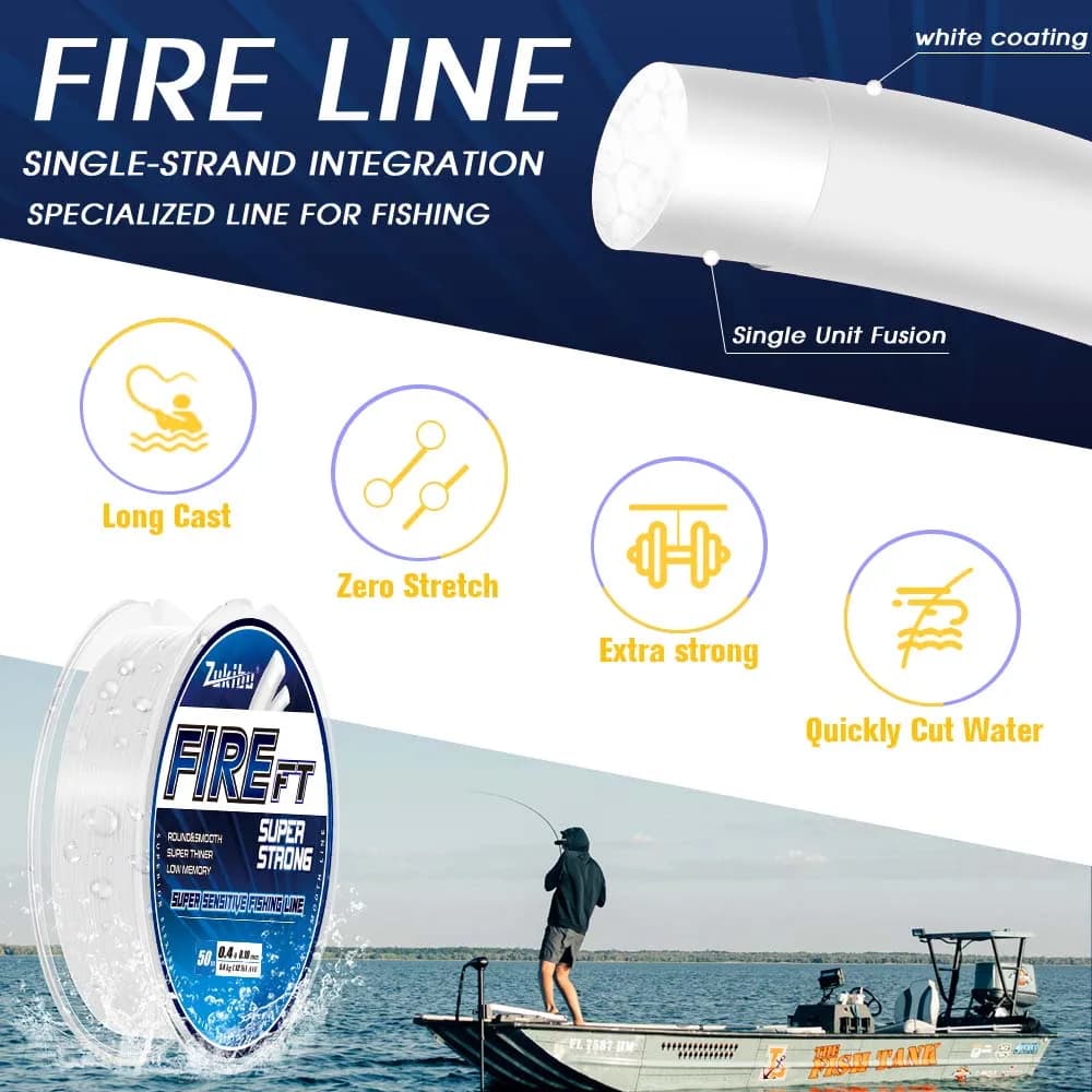 Ligne braid fusionnée ZUKIBO FIRE FT Micro - Simple brin 100m-500m - Lisse, fine, haute résistance abrasion glace