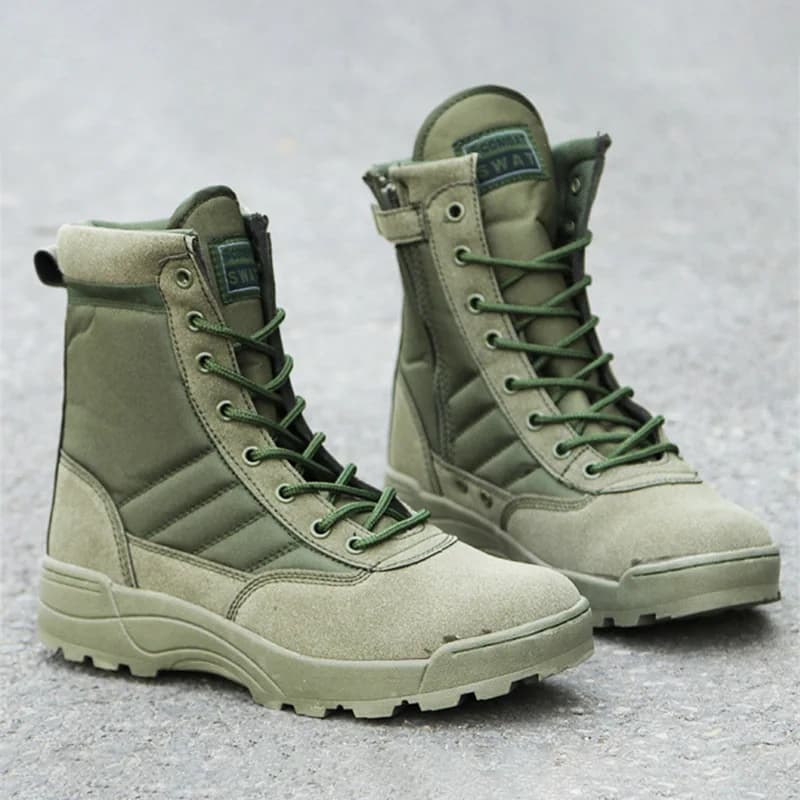 Bottes de pêche militaires hautes - Chaussures de randonnée imperméables semelle caoutchouc pour pêche et camping