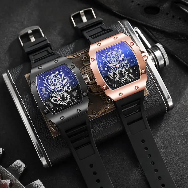 Montre homme grand cadran quartz avec bracelet silicone - Montre sport décontractée pour activités pêche