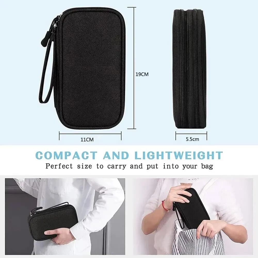 Pochette de rangement câbles étanche double couche - Organisateur voyage portable pour accessoires électroniques
