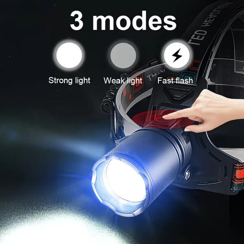 Frontale aluminium rechargeable USB ultra-lumineuse - 3 modes zoomables pour pêche précise et technique