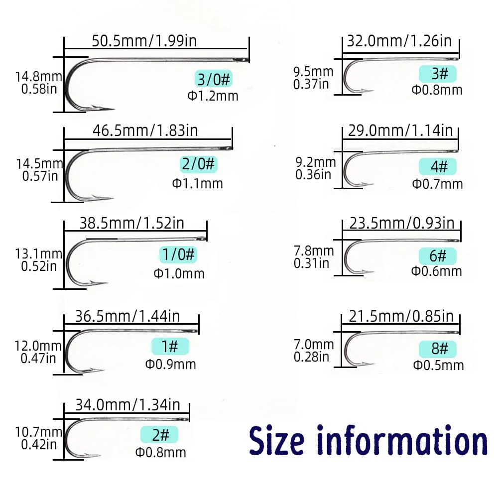 50 hameçons Aberdeen longue tige #16 à 3/0 pour Sabiki Rig et pêche à la mouche