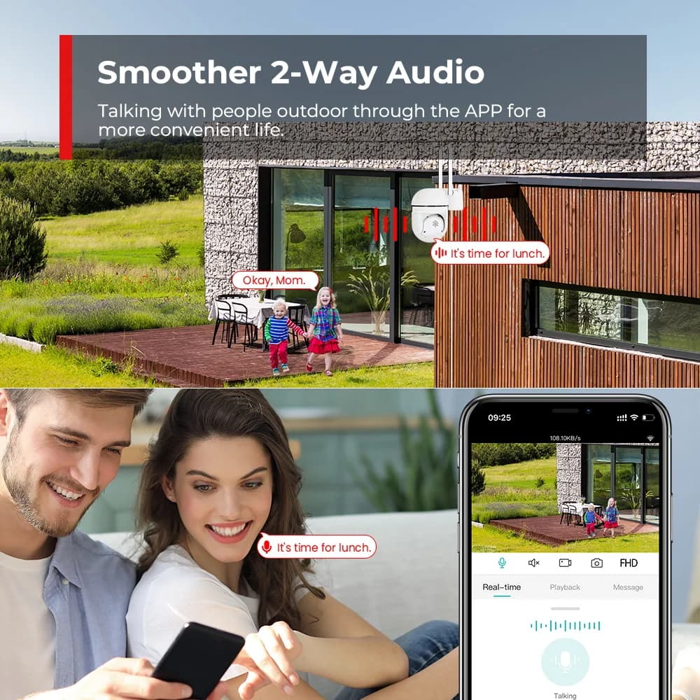 Caméra surveillance wifi PTZ 4MP 2K auto tracking vision nuit détection humaine enregistrement 24/7 ICSEE