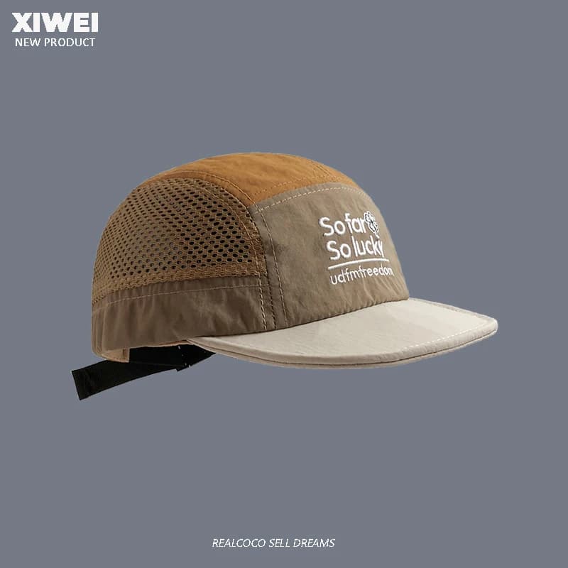 Casquette 5 panneaux coloris été broderie séchage rapide pêche sport mesh respirable unisexe