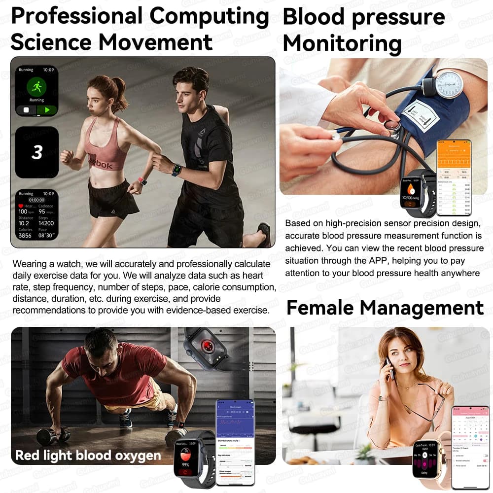 Montre diagnostic IA 2025 - Surveillance tension artérielle, HRV+PPG, IP68 NFC pour santé pêcheurs