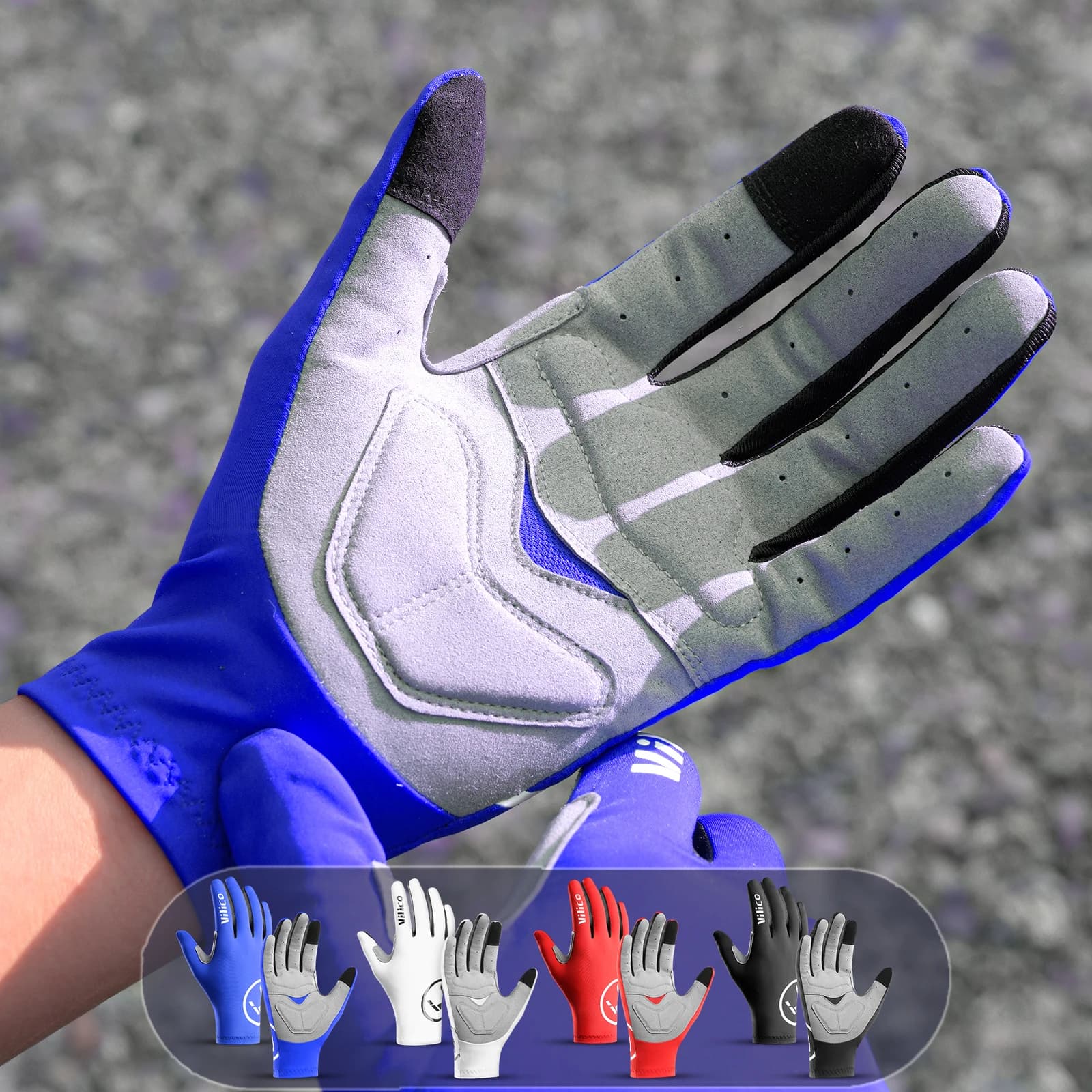 Gants vélo coupe-vent anti-dérapants compétition route VTT avec paume renforcée pour cyclisme sportif