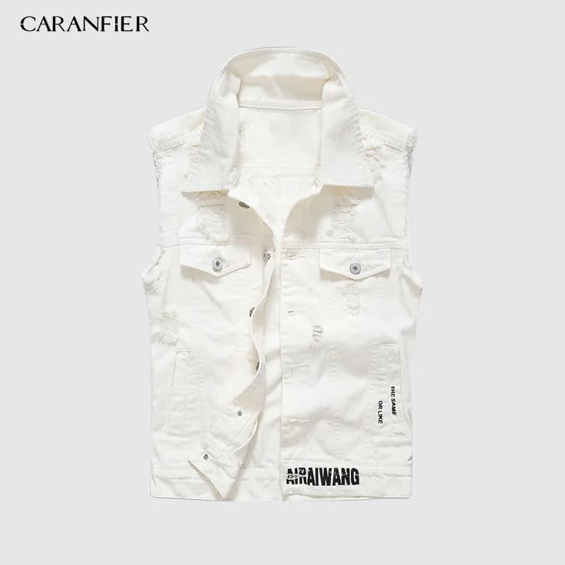 Veste sans manches en jean déchiré pour homme avec poches à franges, style cowboy streetwear printemps