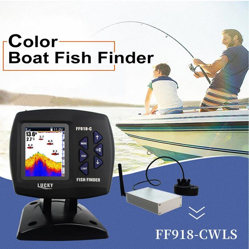 Détecteur de poissons sans fil LUCKY FF918-CWLS portée 980 pieds - Sonar 45° pour bateaux de pêche