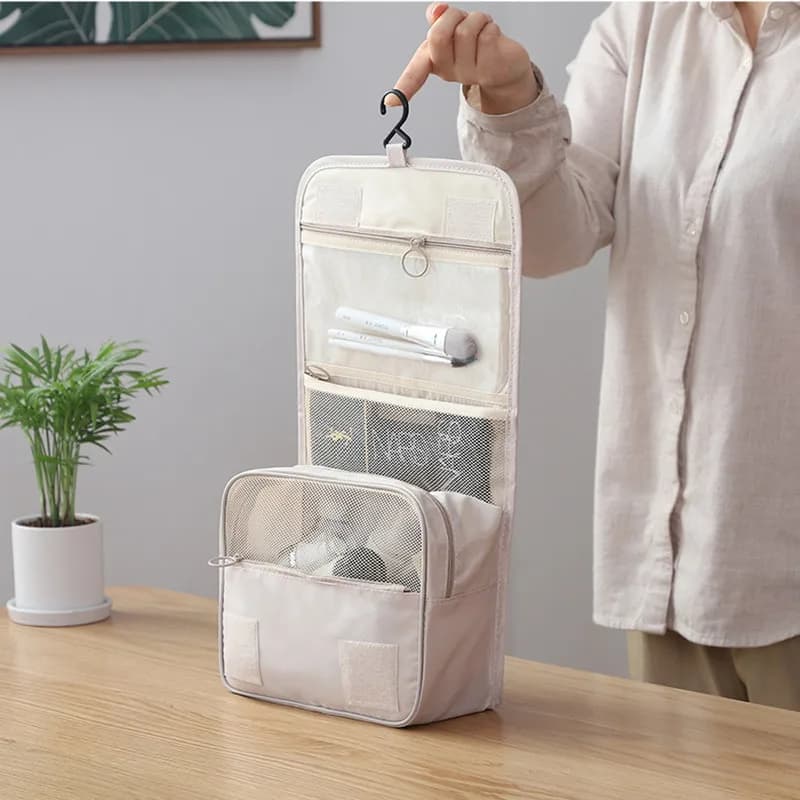 Trousse de toilette étanche avec crochet pour voyage organisation produits beauté salle de bain