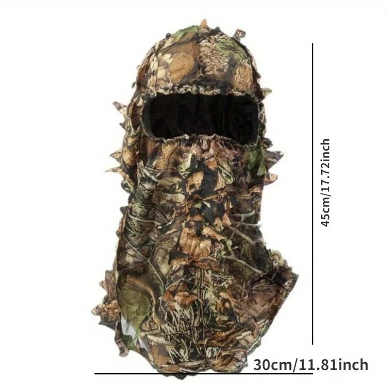 Chapeau camouflage feuilles 3D pour pêche - Masque intégral discrétion maximale