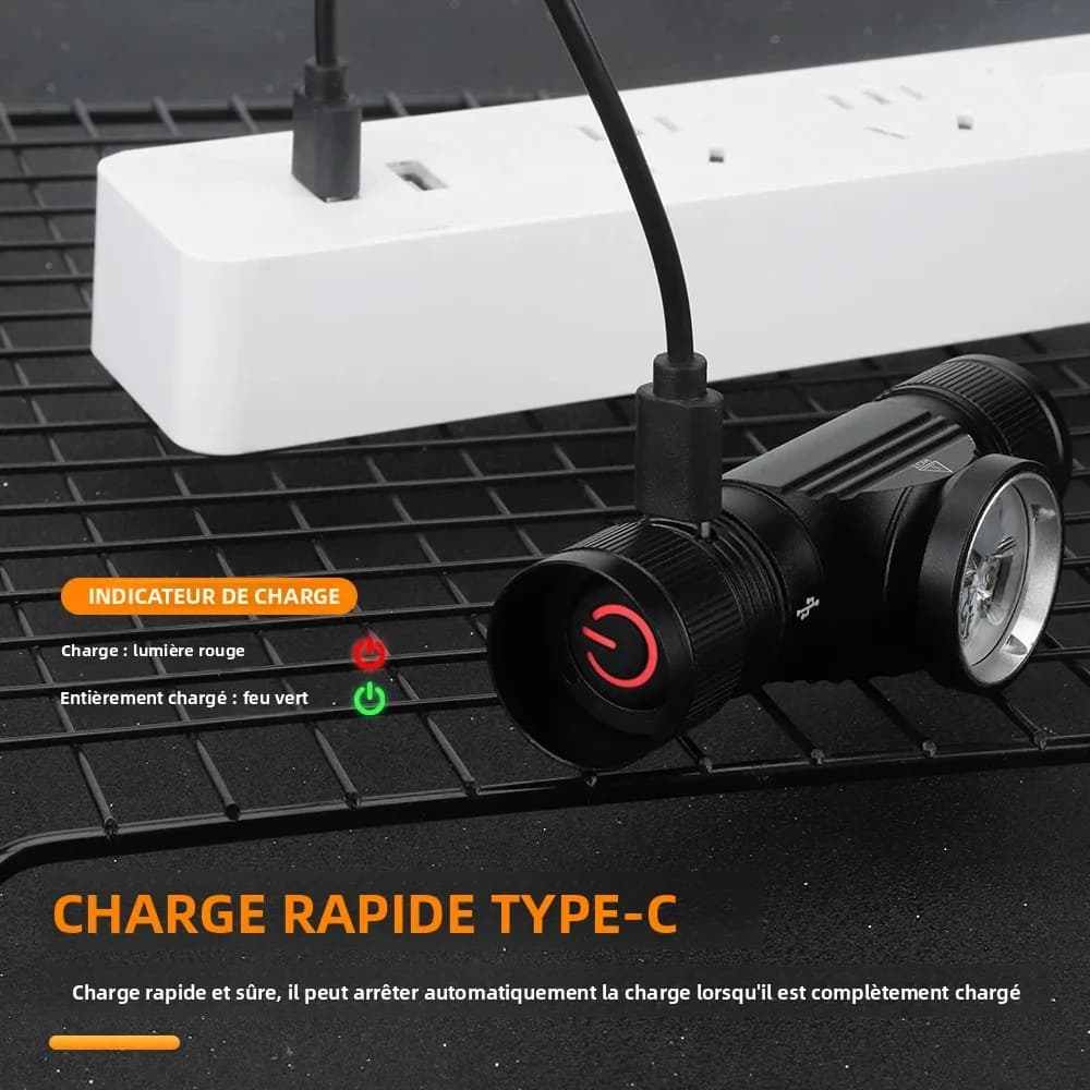 BORUiT HP330 lampe frontale 3 LED 1200LM étanche rechargeable Type-C pour pêche camping - Torche frontale