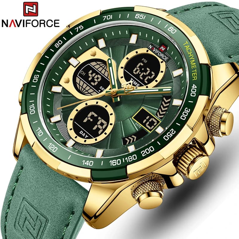 Montre militaire homme NAVIFORCE étanche - Bracelet cuir, chronographe, chiffres arabes, style sport et aventure