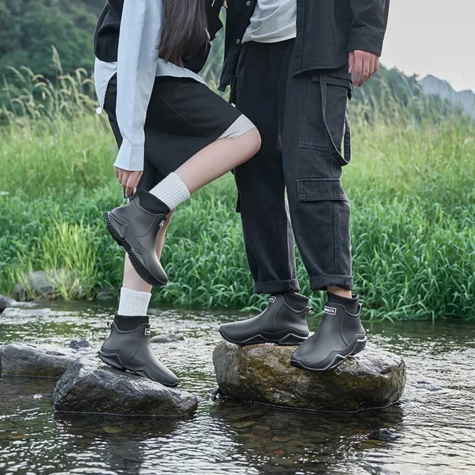 Bottes pluie hiver pêche homme chaudes pelucheuses imperméables antidérapantes couple travail mode