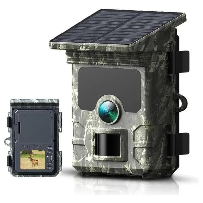 Caméra de chasse étanche 30MP 2K avec panneau solaire vision nocturne infrarouge pour suivi faune sauvage