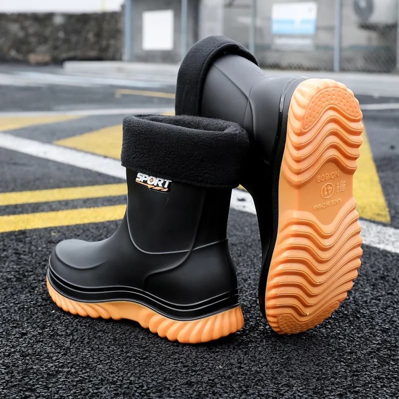 Bottes pluie mi-mollet homme doublées polaire imperméables antidérapantes semelle souple travail extérieur