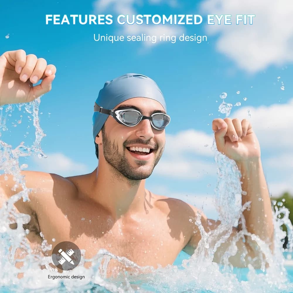 Lunettes de natation adultes anti-buée étanches sans fuite protection UV 100% avec bouchons d'oreilles