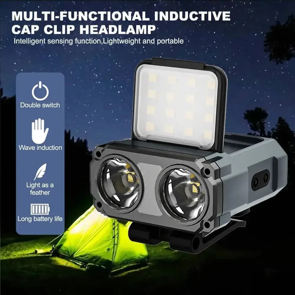Lampe frontale détection LED rechargeable Type-C pour VTT et sécurité nocturne à vélo