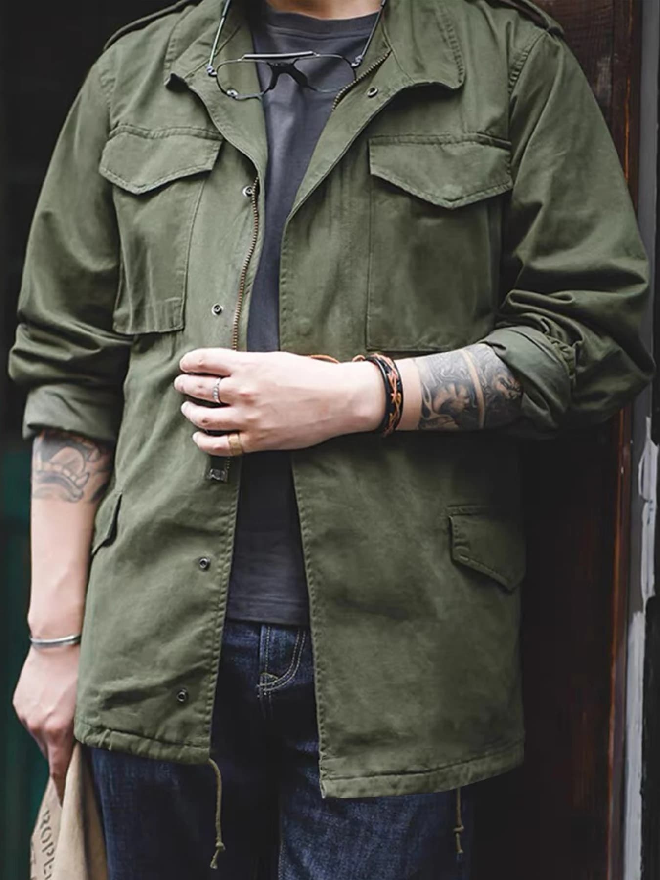 Veste militaire M65 homme rétro 100% coton multi-poches pour pêche traditionnelle