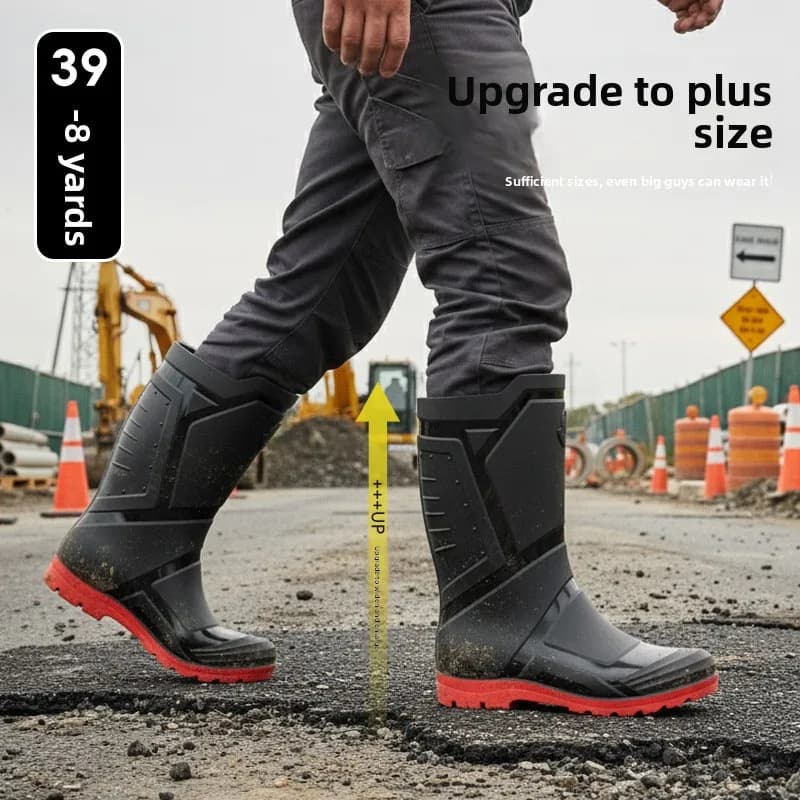 Classic Men's Rain Boots Fashionable High-Trend Black And Red Mid-Calf Outdoor B