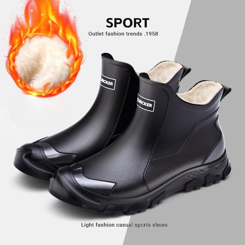Bottes de pluie homme imperméables doublées polaire pour pêche hivernale et travaux extérieurs