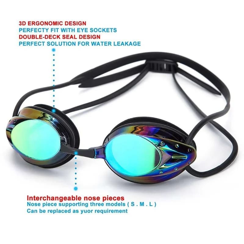 Lunettes de natation haute définition anti-buée étanches - Verres électroplaqués pour adultes hommes femmes