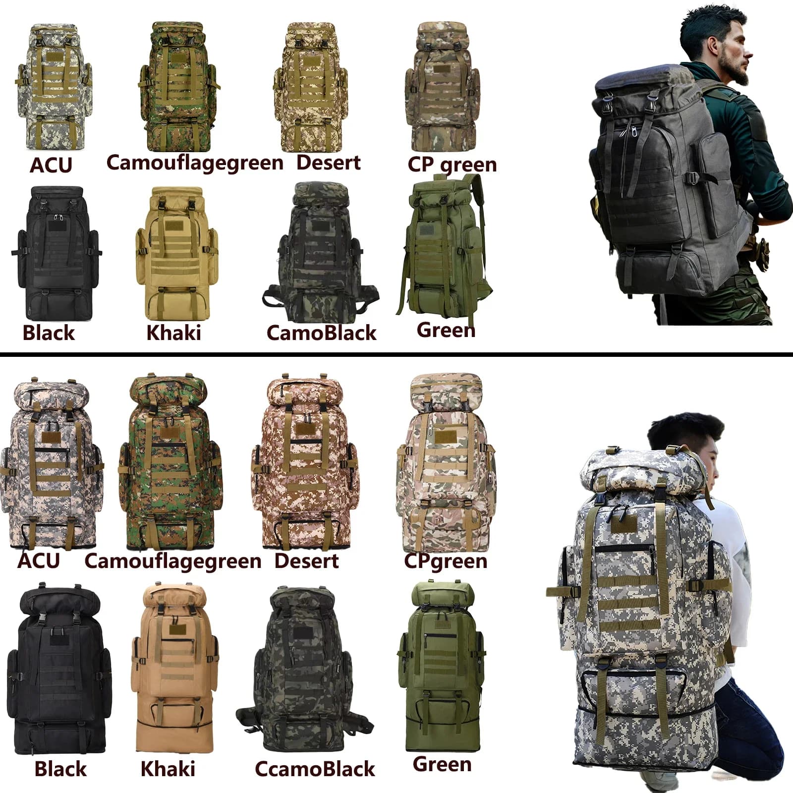 Sac à dos d'alpinisme 80L/100L tactique - Randonnée camping trekking grand volume étanche homme