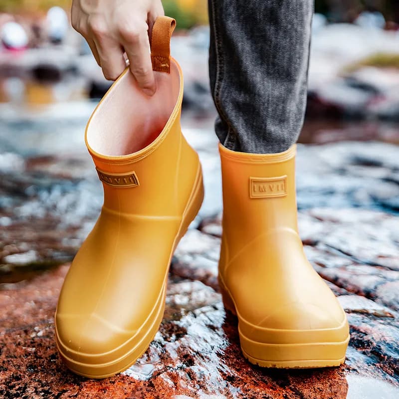 Bottes de pêche courtes unisexes imperméables anti-dérapantes caoutchouc résistant pour cuisine travail