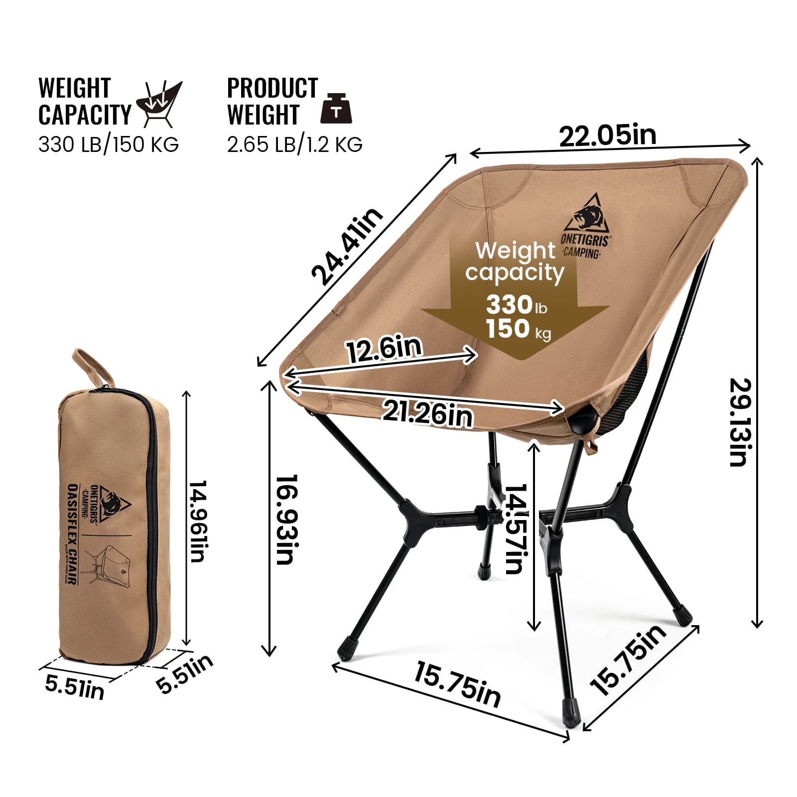 Chaise de camping OneTigris OasisFlex ultra-légère pliable - Siège pêche et randonnée confortable portable