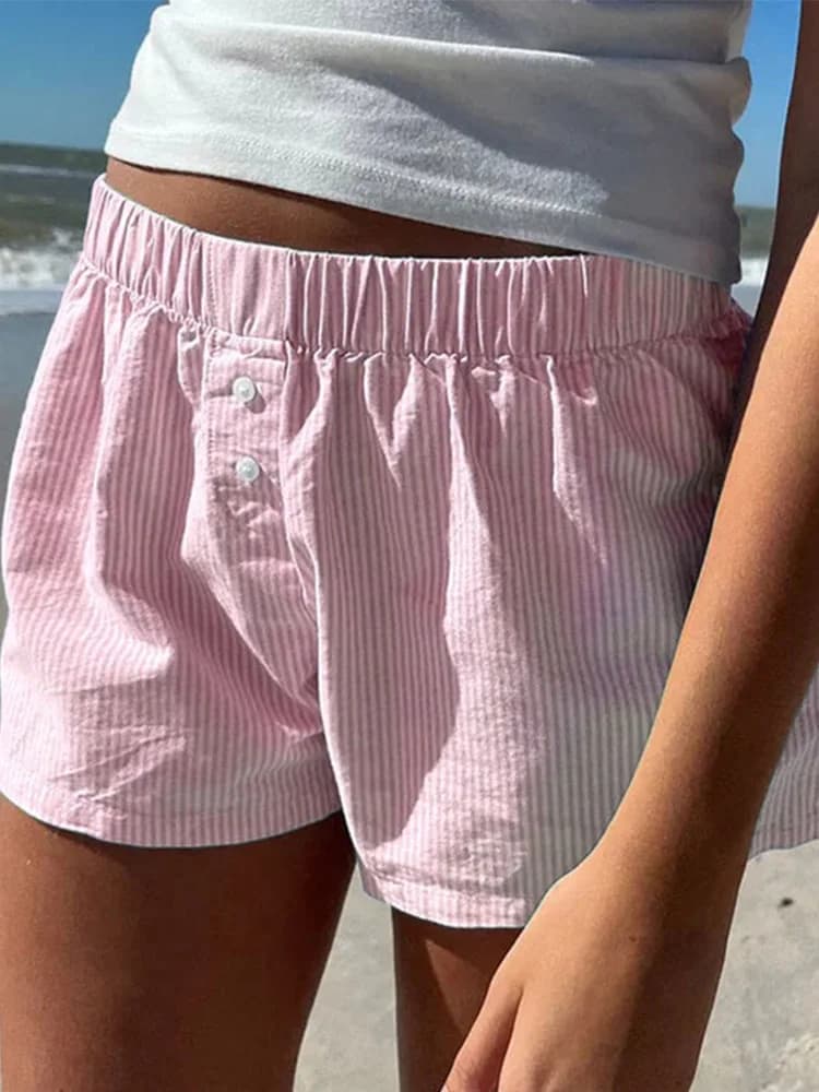 Short décontracté femme à rayures coupe loose taille élastique style streetwear tendance Y2K