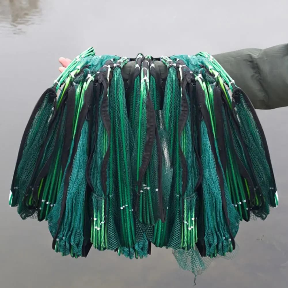 Filet de pêche pliable et durable 6 8 ou 10 trous vert pour écrevisses et crevettes