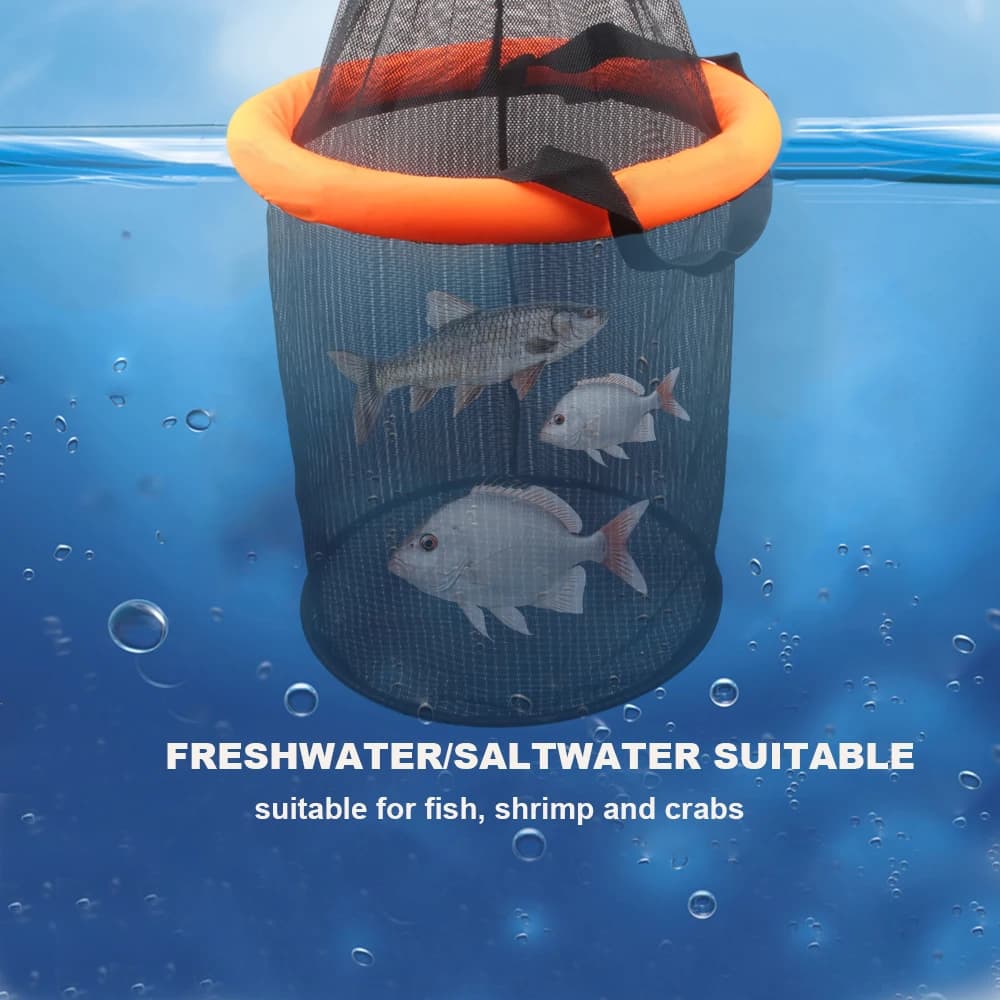 Panier de pêche flottant et pliable pour garder vos vifs, cage filet résistante pour la pêche en étang