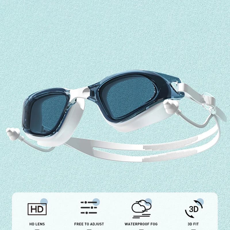 Set lunettes natation adulte HD anti-buée bonnet silicone étanche bouchons d'oreilles anti-UV