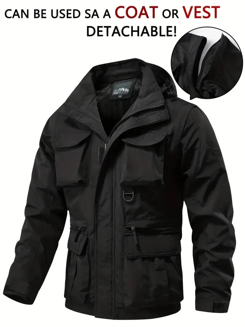 Veste homme démontable anti-vent imperméable multi-poches pour pêche outdoor