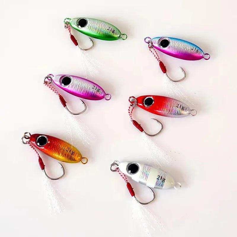 Lot de 6 leurres métalliques jigging pour pêche du bord, leurres cuillère appâts artificiels mer 5.5g à 21g