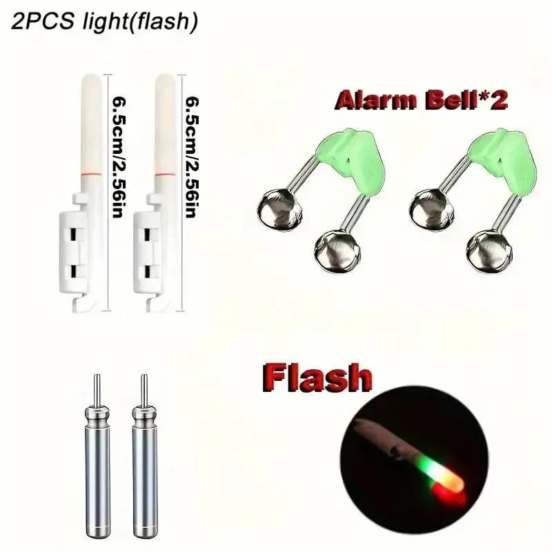 2 lampes LED CR425 pour canne à pêche et 2 cloches alarmes mordeurs, accessoires pêche de