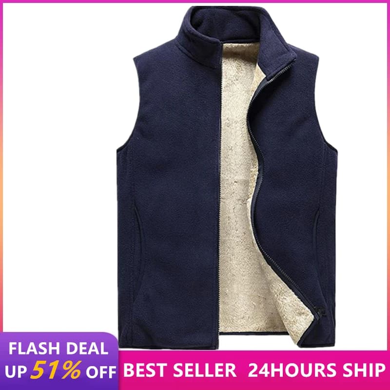Gilet d'hiver en laine cachemire pour pêche élégante, fermeture éclair et coupe casual tailles S à 8XL