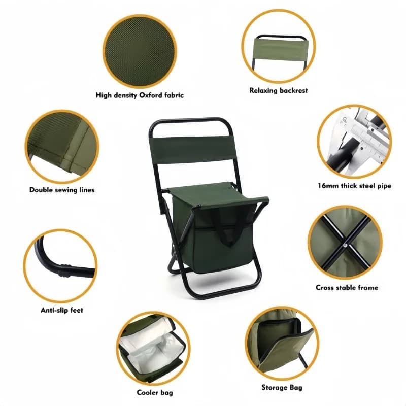 Chaise de camping pliante ultra-légère avec boîtier - Siège détachable pour pêche, randonnée et pique-nique