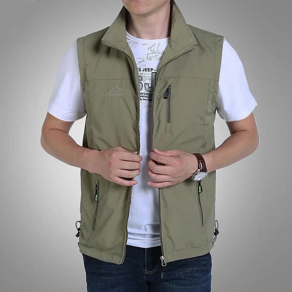 Veste légère homme pêche été respirante mesh avec poches et fermeture éclair couleur unie