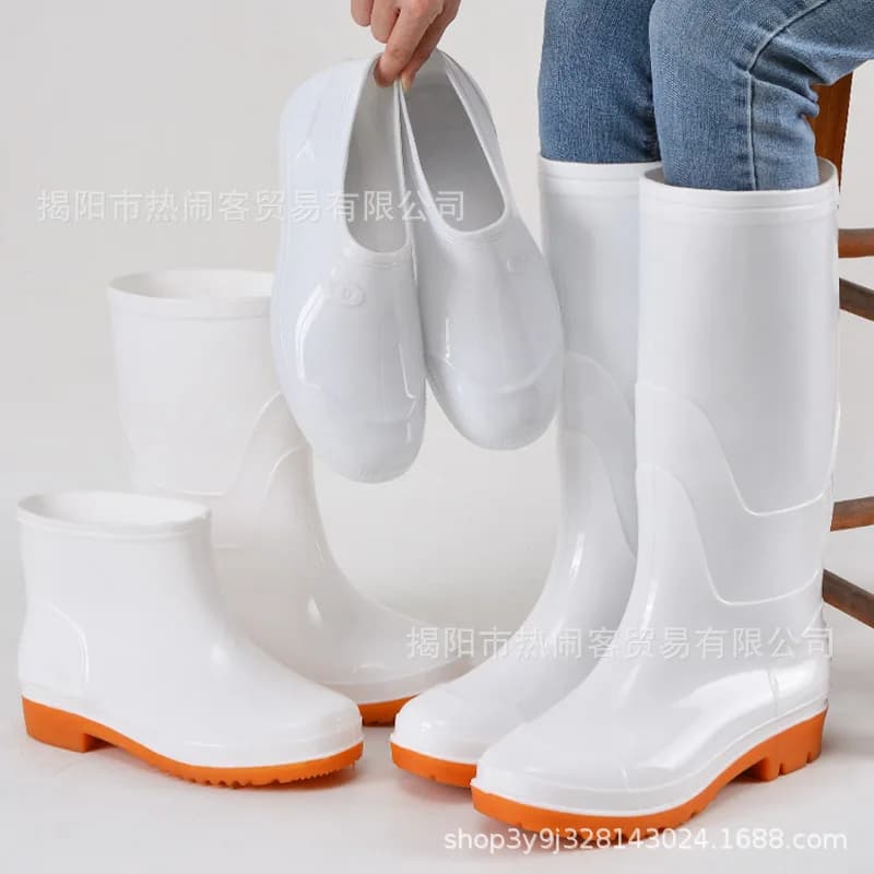 Bottes caoutchouc homme série blanche hautes mi-basses travail plastique chantier pêche
