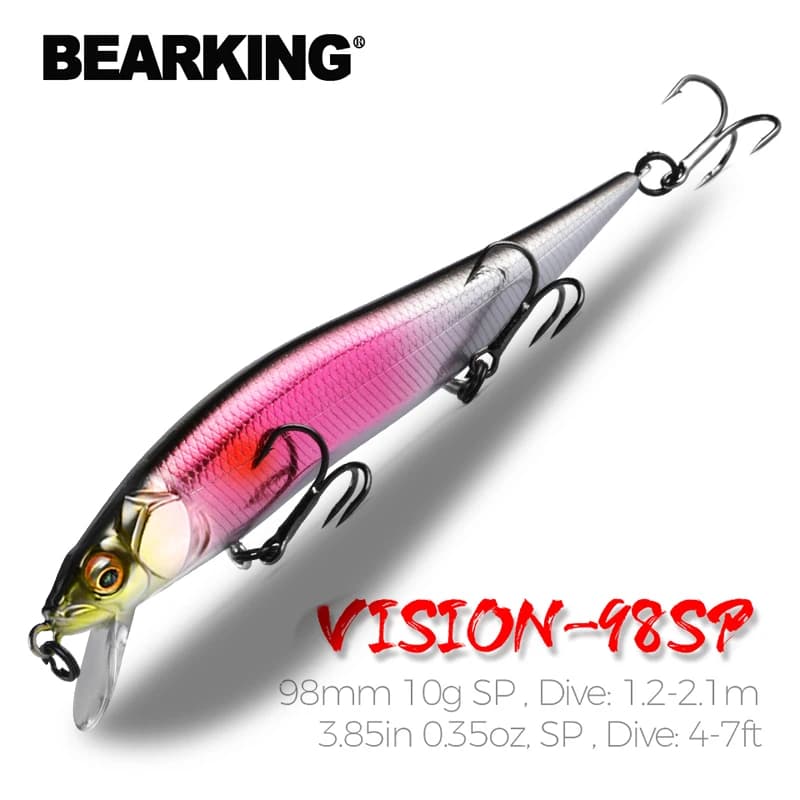 Leurre minnow BEARKING 9.8cm 10g pour prédateurs - Wobbler professionnel plongeant 2.1m