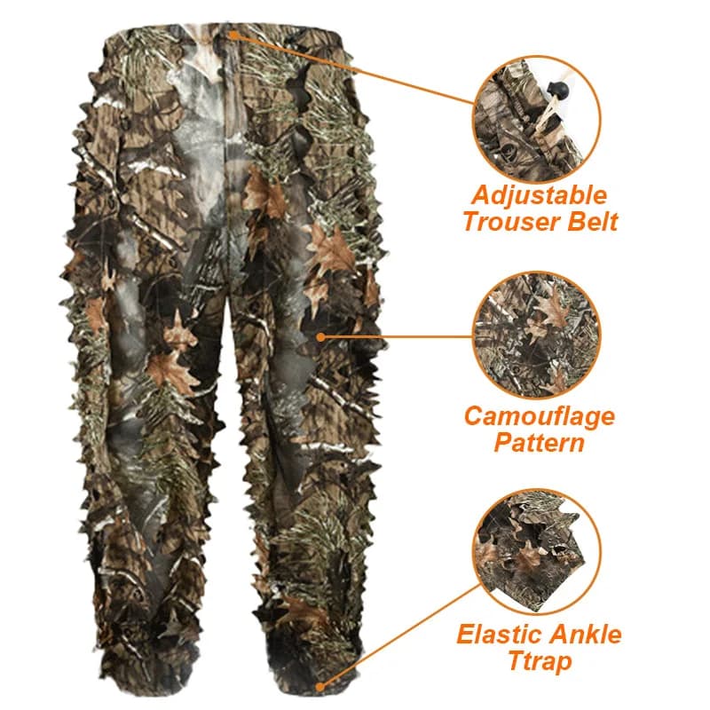Ghillie Suit Léger Feuilles 3D - Équipement Camouflage Airsoft et Pêche Discrète